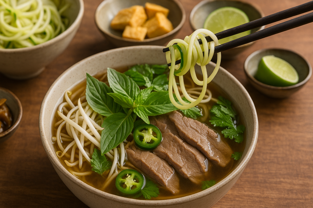 Healthy Pho Bowl with Lighter Noodles and Fresh Herbs