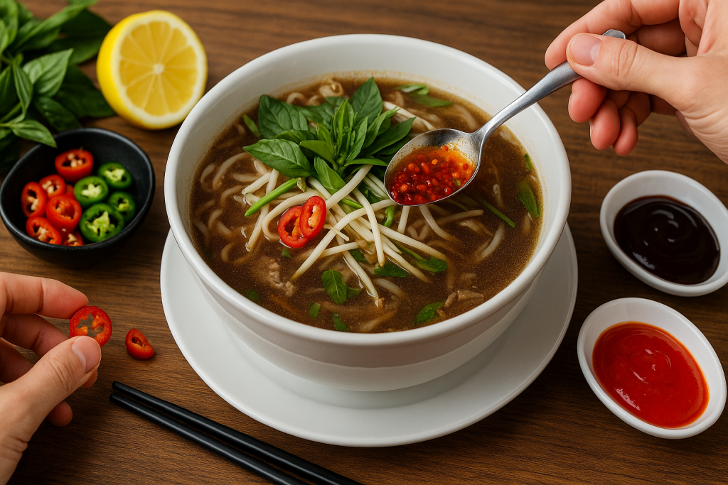 Spicy Viet Pho Ottawa – Chili Oil Drizzle & Fresh Garnishes